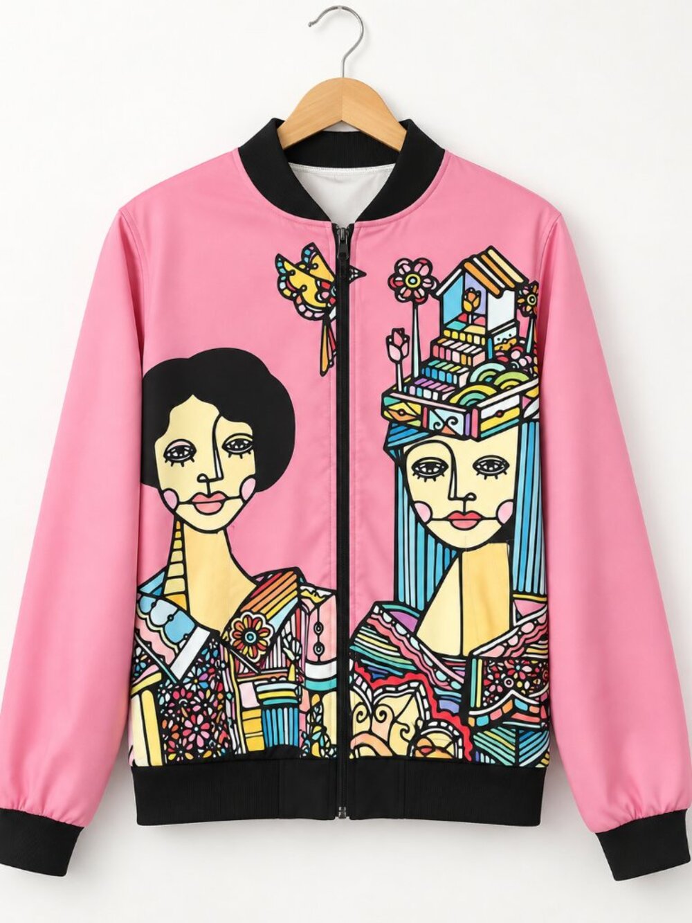 Men’s Pink Graphic Art Print Full Zip Jacket XL Multicolor